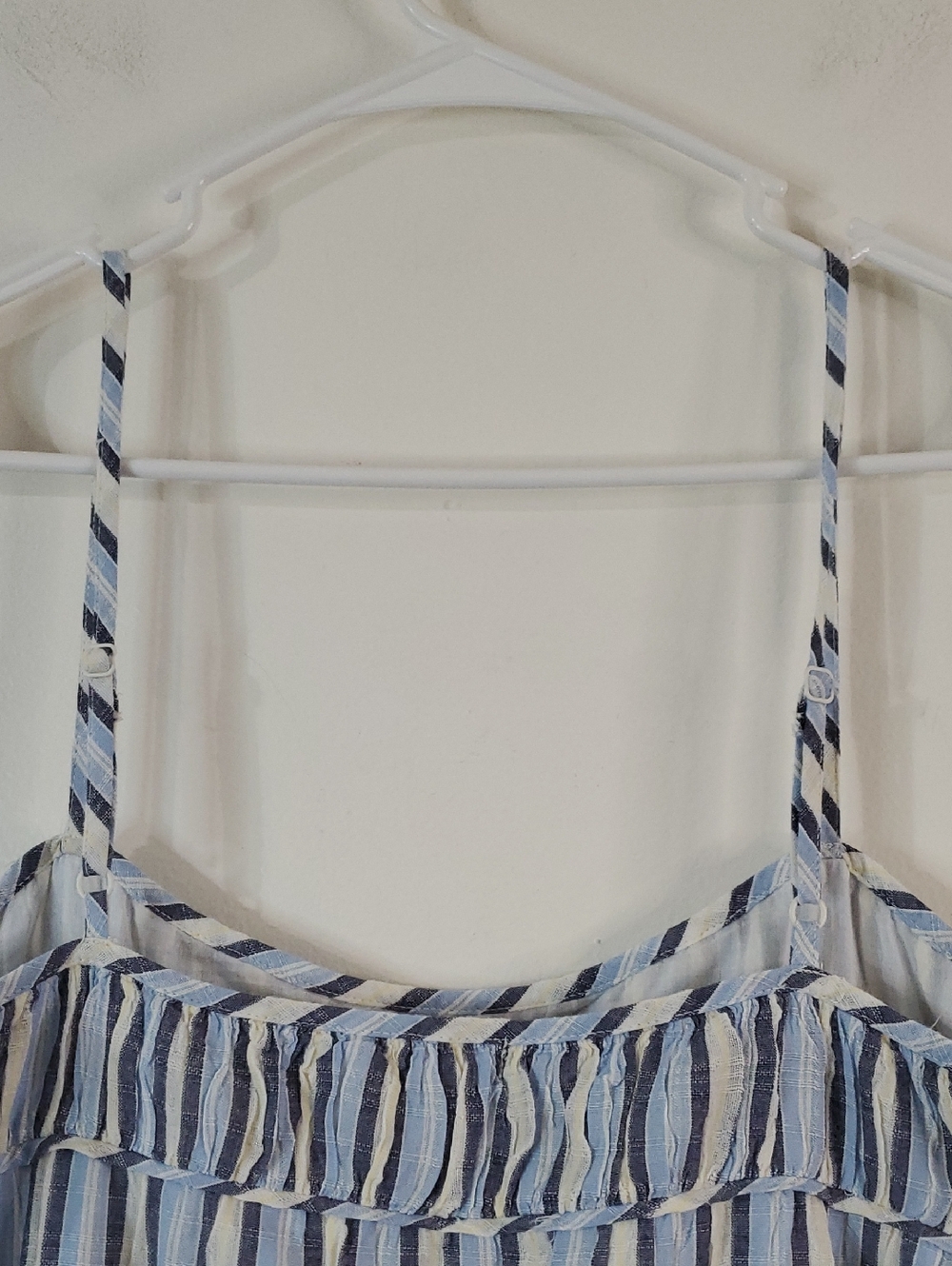Aerie Striped Blue White Tiered Sundress - Sleeveless Midi Size Lg Cotton Resort - Picture 11 of 14